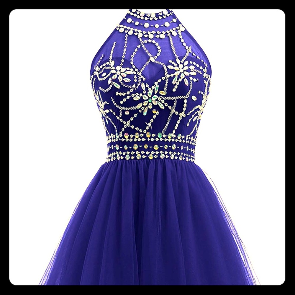 Beaded Halter Dress w/ Faux Fur Wrap